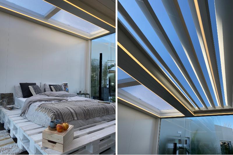 Der transparente Streifen kann überall platziert werden, sei es über der Dusche oder dem Schlafbereich, wodurch der Benutzer auch im Innenbereich des Pavillons die Aussicht auf den Himmel genießen kann. Foto Profirol